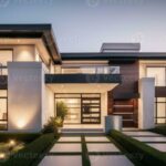 AI Generative Exterior of modern luxury house with garden and beautiful ...